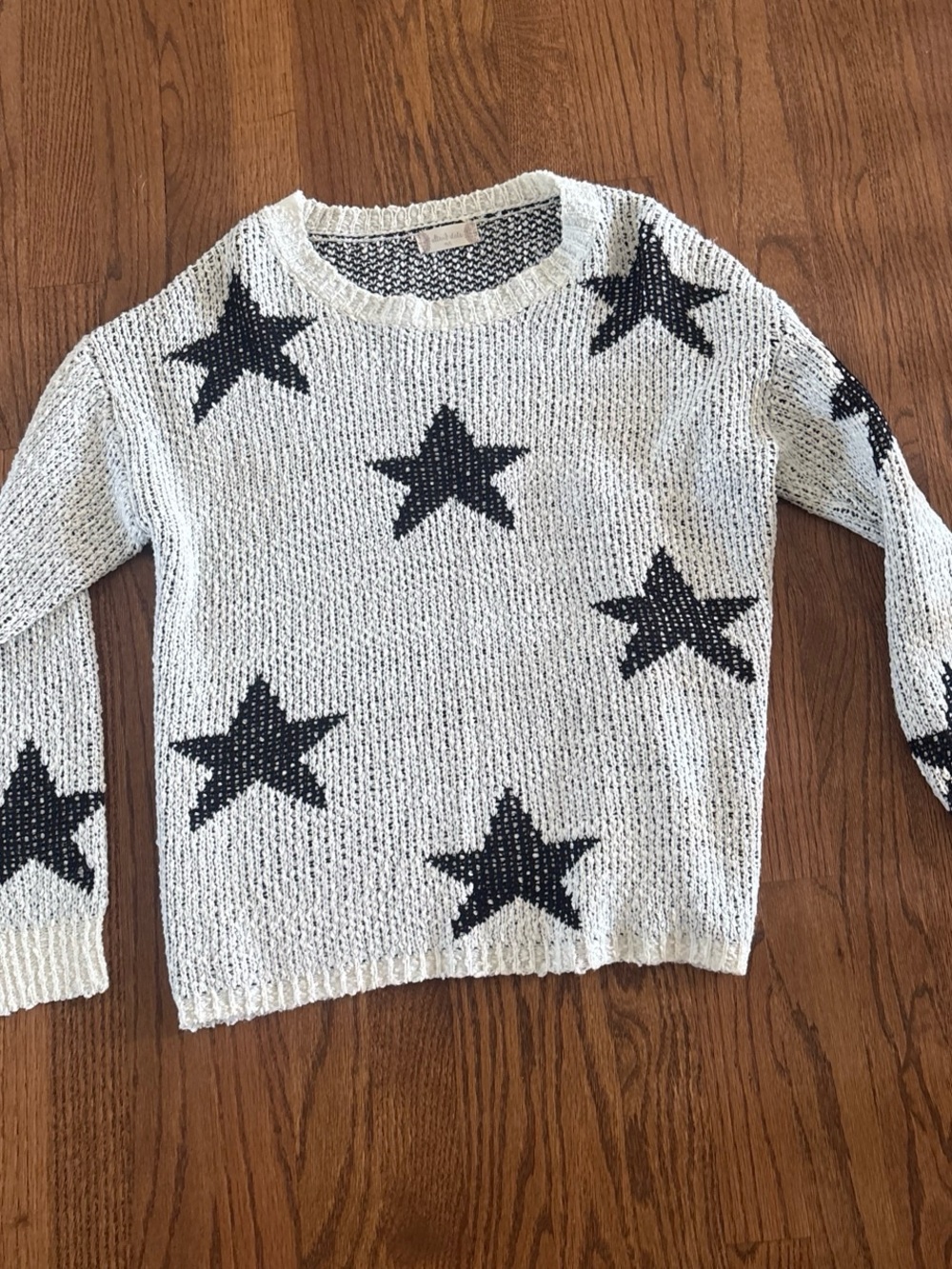 Altar'd State White Knit Crewneck Sweater with Black Stars